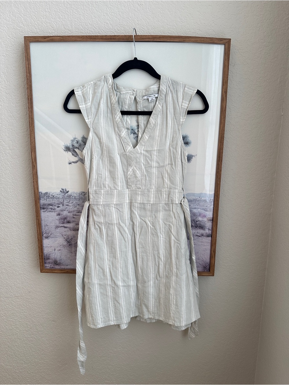 O’Neill Striped Linen Blend Tie Waist Mini Dress XS